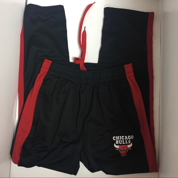 NBA Chicago Bulls Warm Up Track Pants Black/Red Elastic & Draw String   S - Picture 2 of 6